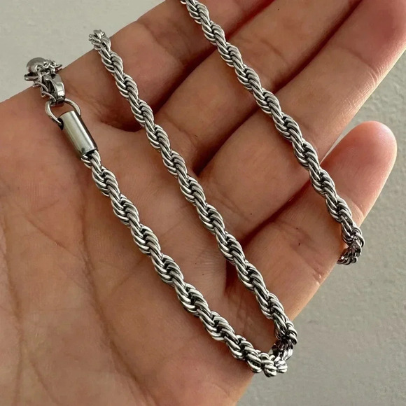 Solid Rope 4.5mm Necklace 24 Inch Stainless Steel - Picture 3 of 9